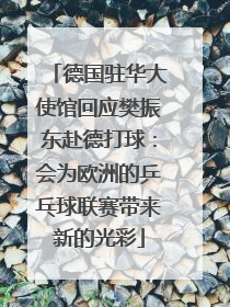 德国驻华大使馆回应樊振东赴德打球：会为欧洲的乒乓球联赛带来新的光彩