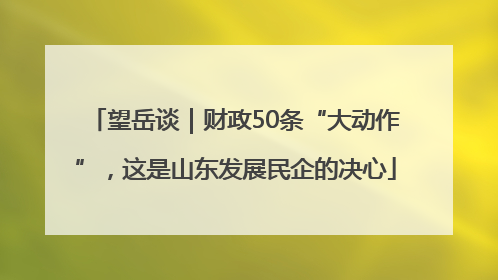 望岳谈｜财政50条“大动作”，这是山东发展民企的决心